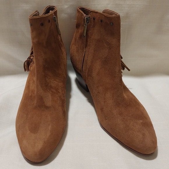 Sam Edelman Rudie Tan Suede Fringed Studded Side Zip Western Ankle Bootie NWOB - Picture 5 of 10